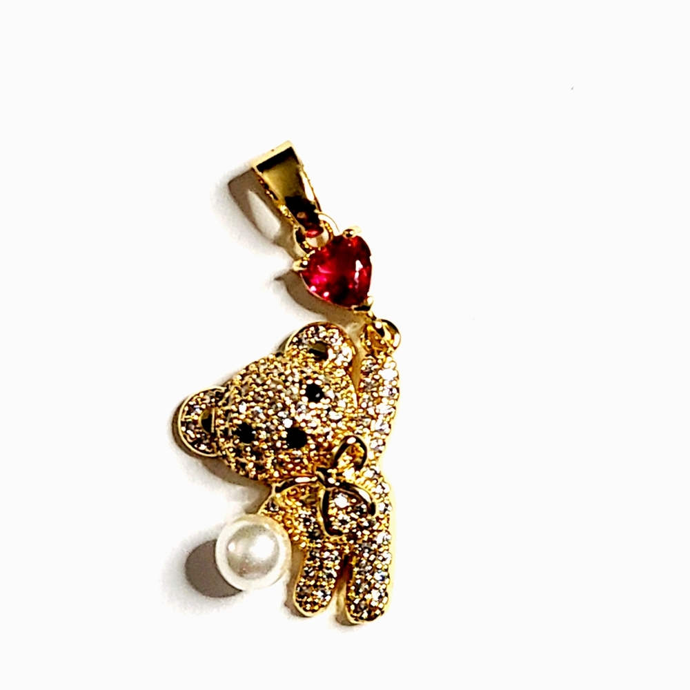 Gold Plated Teddy Bear With Different Color Rhinestones